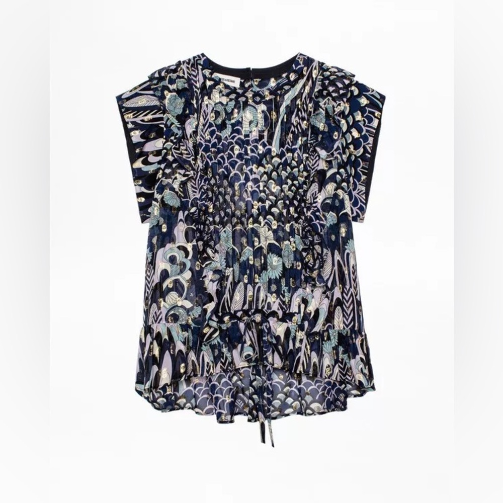 Printed Navy Mixed-Pattern Blouse